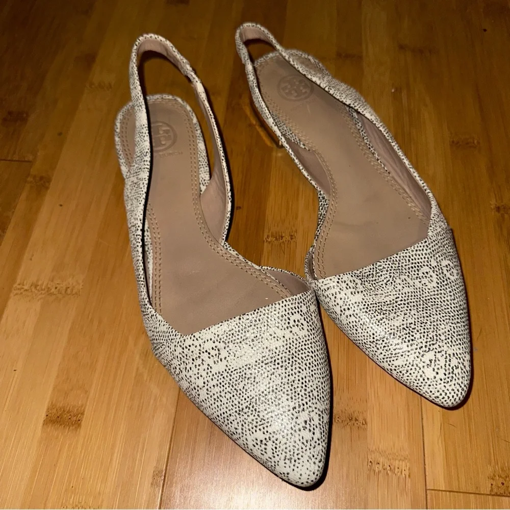 Tory Burch Slingback Pointed Toe Snakeskin Leather Flats Size 8